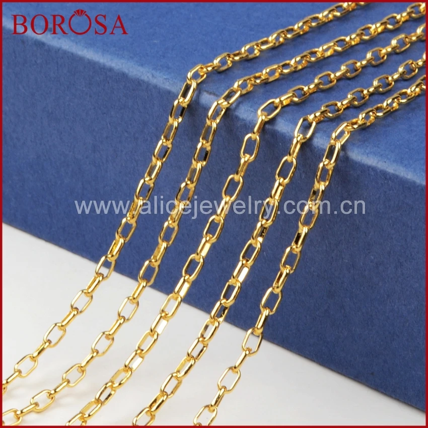 

BOROSA 5Meters Fashion Gold Silver Color Copper Iron Link Necklace Chain Flat Rectangle Link Chains Jewelry Findings PJ038