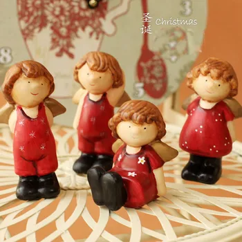 

Red Angel Decoration Furnishing Marriage Room Home Decor Resin Christmas Gifts Angels Wedding Gift Small Statuette Doll 4pcs/Set