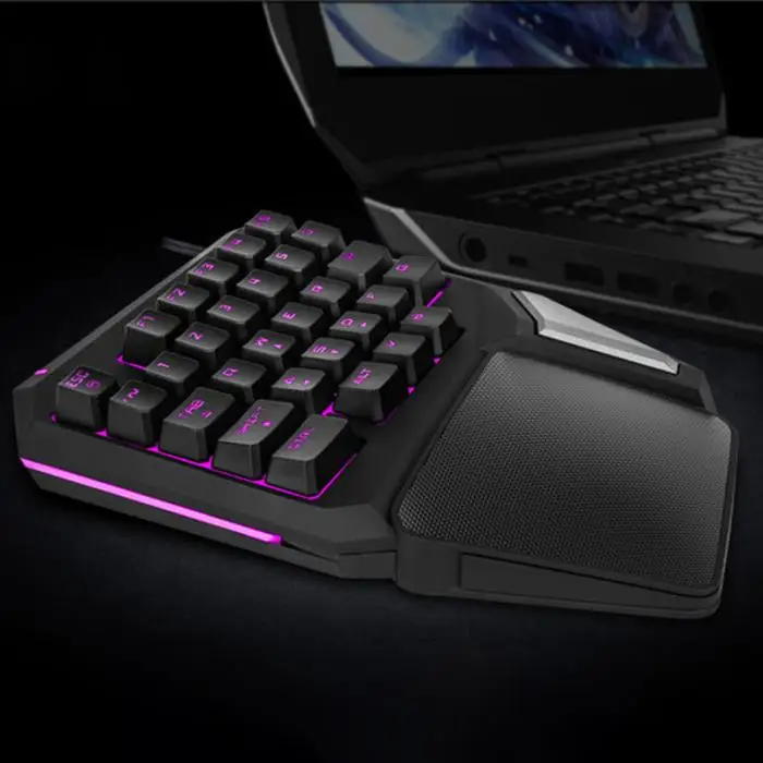 USB Проводная игровая клавиатура Регулируемая 7 цветов подсветка Одноручная игровая клавиатура
