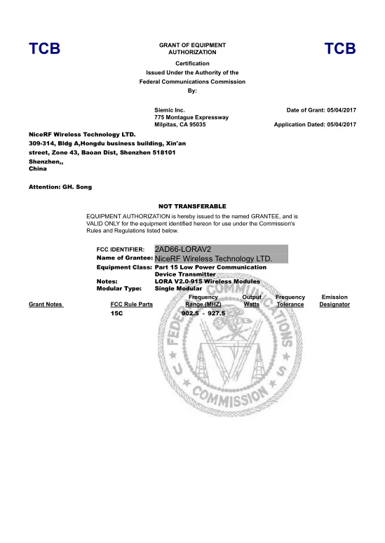 LORA1276-915 FCC