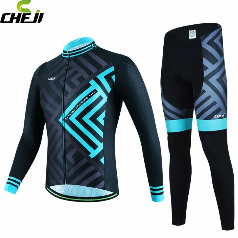ФОТО CHEJI cycling jersey men long sleeve set 2017 Bike MTB bicycle clothes for mens Jacket road bike clothes jersey