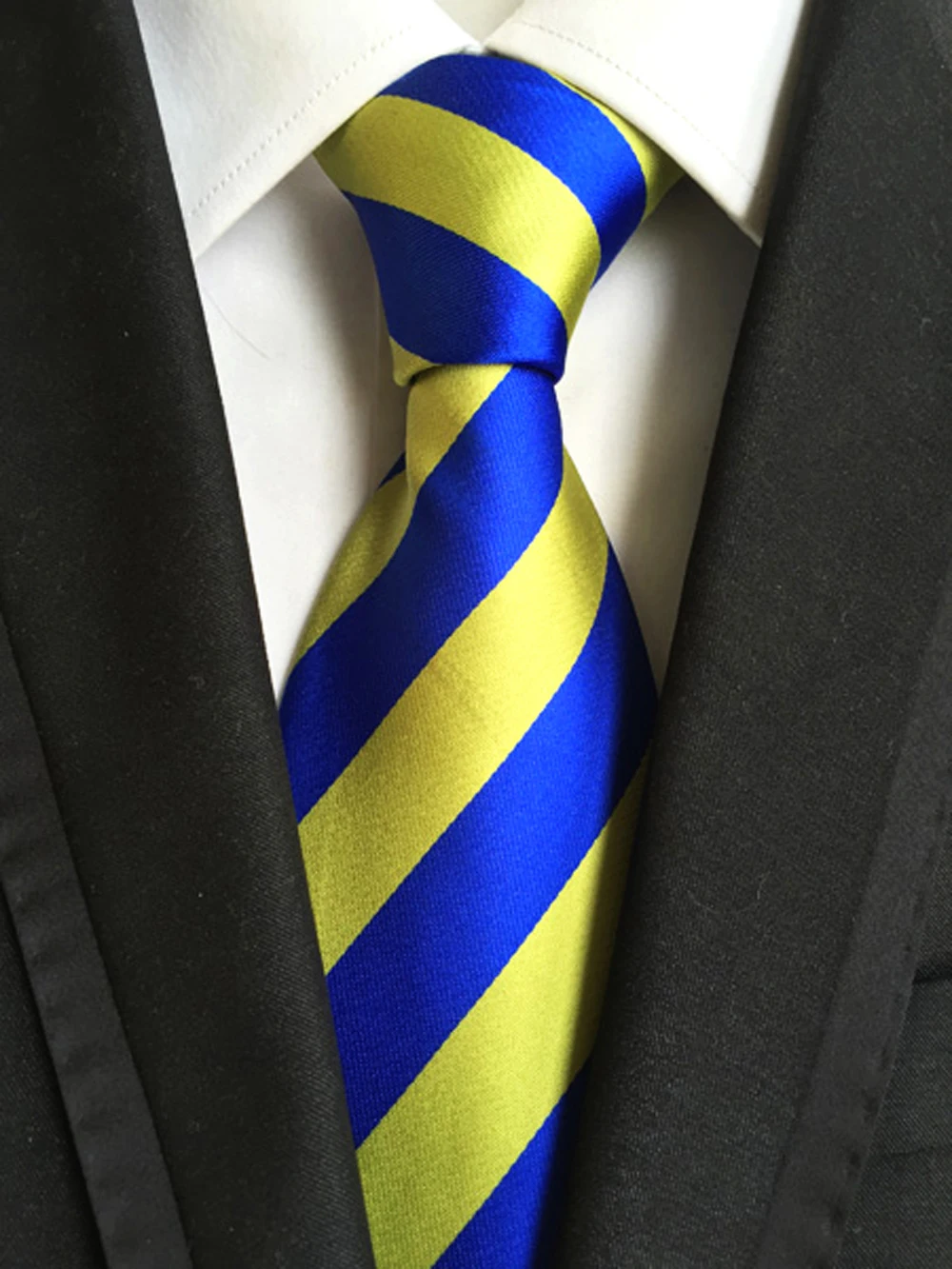 2017 Новый дизайн бренда галстук 8 см Personalizd синие с желтыми полосами галстуки Высокое качество Господа тканые Gravatas для свадьбы