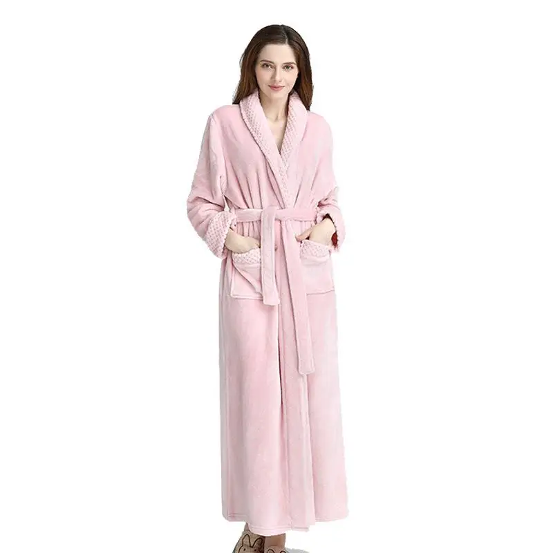 CEARPION, кимоно для отдыха, халат, платье, женский зимний теплый халат, Дамская фланелевая ночная рубашка, повседневная, длинный рукав, пижама, длинный халат - Цвет: Розовый