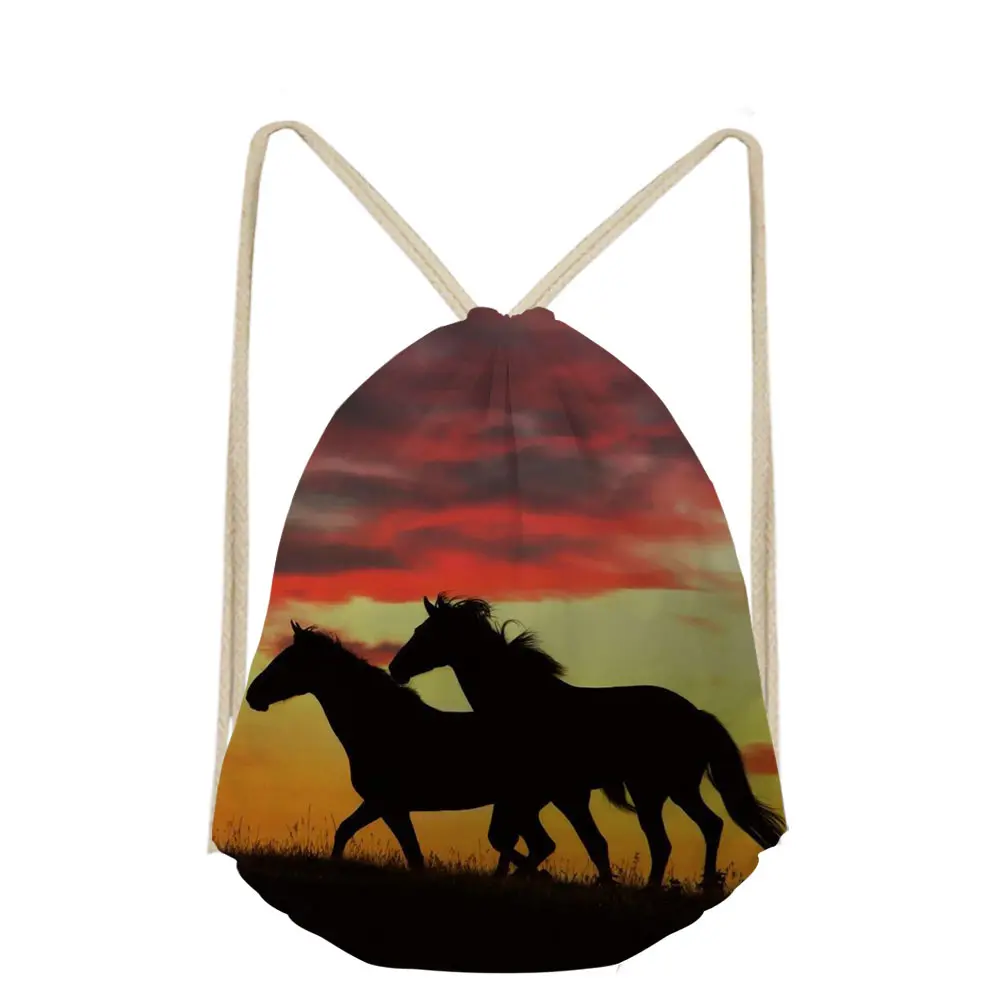Бесшумные дизайнерские женские Мультяшные 3D Животные лошадь Печать Повседневная макияж Drawstring сумки милый рюкзак для девочек школьный карман Сумка Обувь - Цвет: LMHY0859Z3