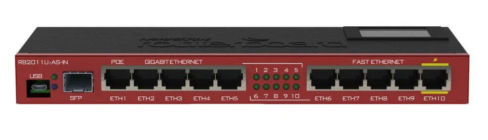 

MikroTik RB2011UiAS-IN Router 1 SFP Port Plus 10Port Ethernet Support Dynamic Routing, Firewall, VPN, MPLS, Load balancing