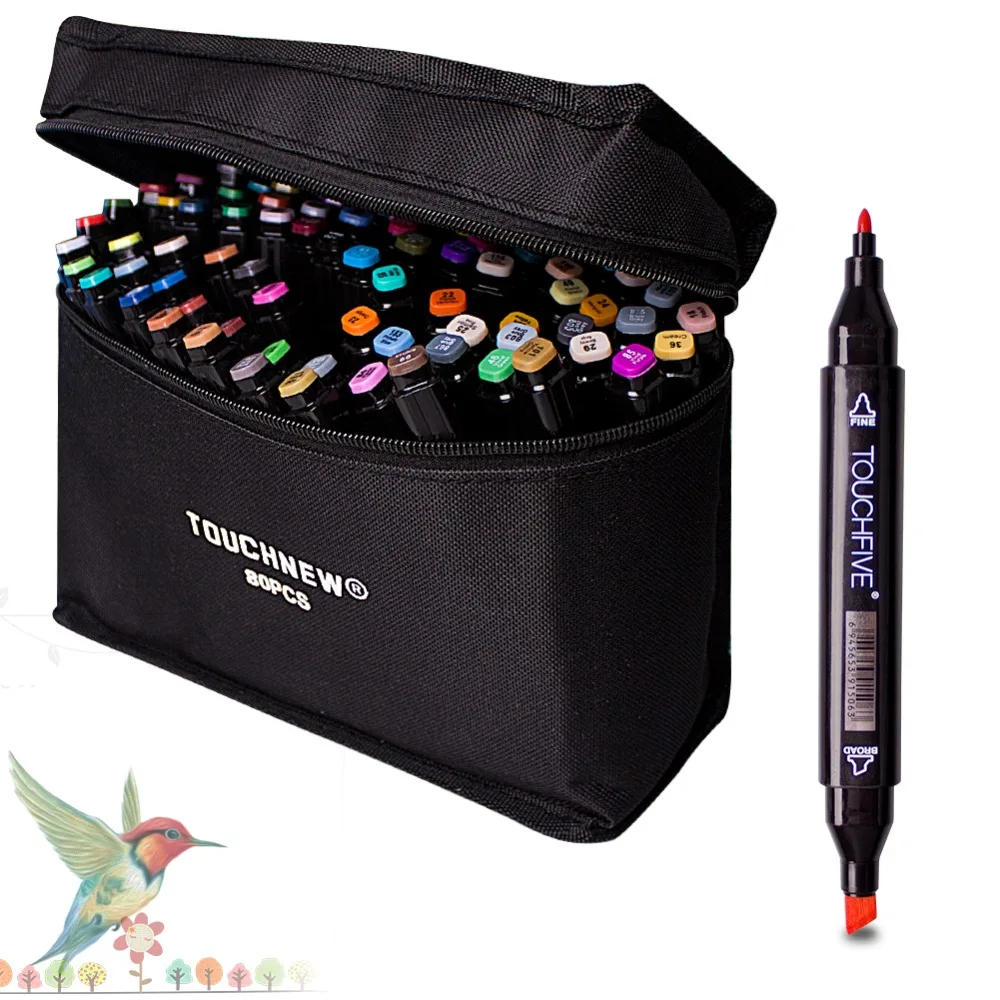 Markers Pen 60 Color Art Sketch Paint Animation Graphic Twin Tip Touch New Five