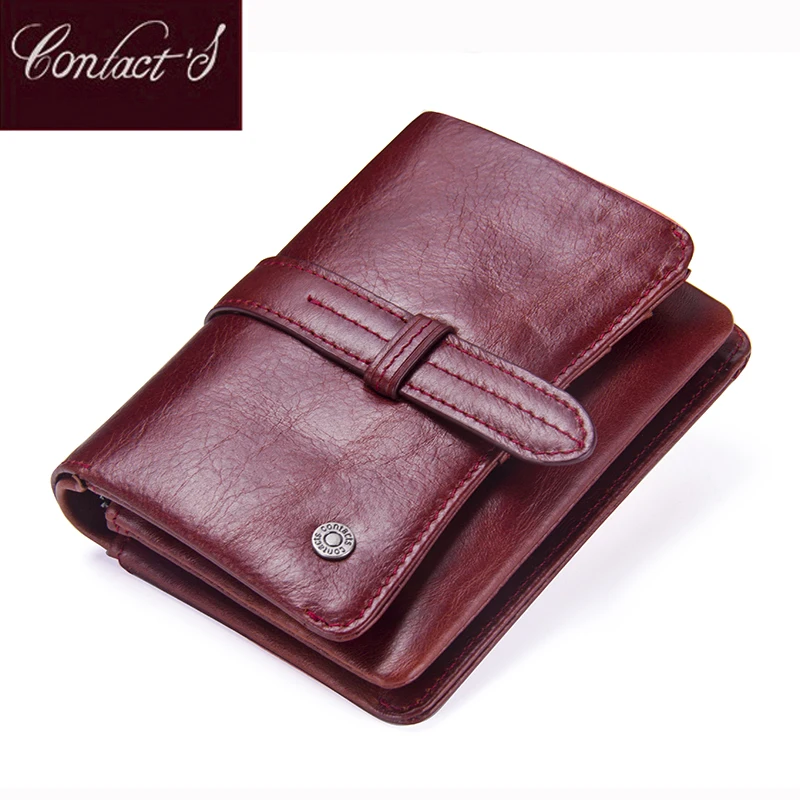 

Contact's Genuine Leather Womens Wallets and Purses New Arrival Fashion Lady Purse Cash Holder Wallet For Woman Short Wallet Red