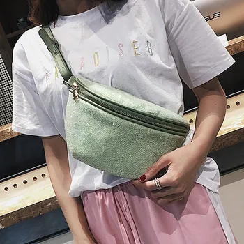 

Women's Waist Bag Luxury Women Handbags On The Belt Bag Female Bling Sequins Waist Packs Shoulder Chest Bum Bags Bananka Heuptas