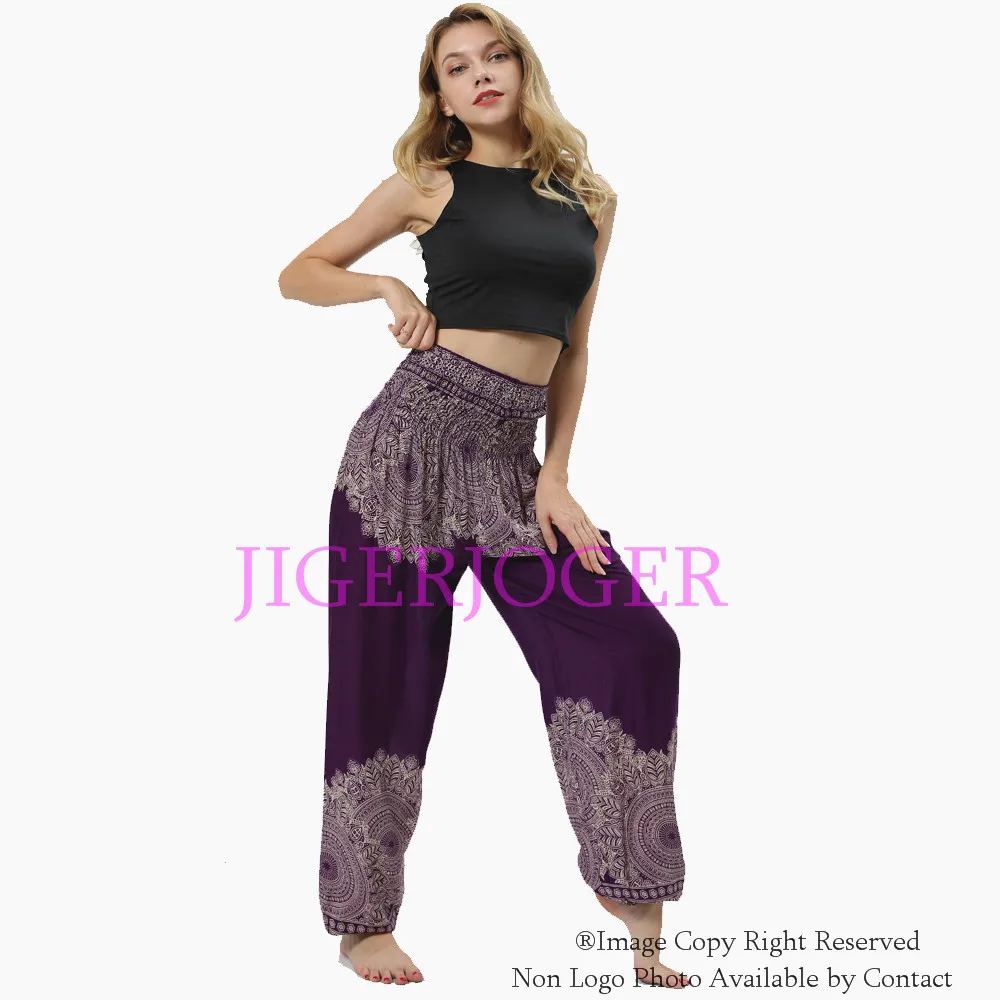 JIGERJOGER фиолетовый Мандала Цветочный Принт хлопковые Леггинсы для йоги прямые шаровары эластичный пояс танцевальные брюки