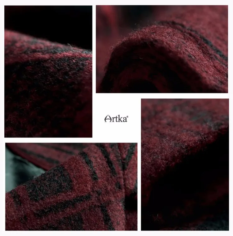 ARTKA, женское осеннее Новое клетчатое шерстяное пальто, подходит ко всему, винтажное двубортное пальто с отложным воротником и длинными рукавами FA10868Q