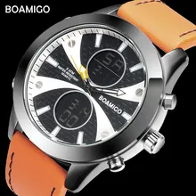 BOAMIGO Брендовые мужские спортивные часы модные часы Оранжевые кожаные кварцевые наручные часы 30 м водонепроницаемые часы в подарочной коробке Reloj Hombre