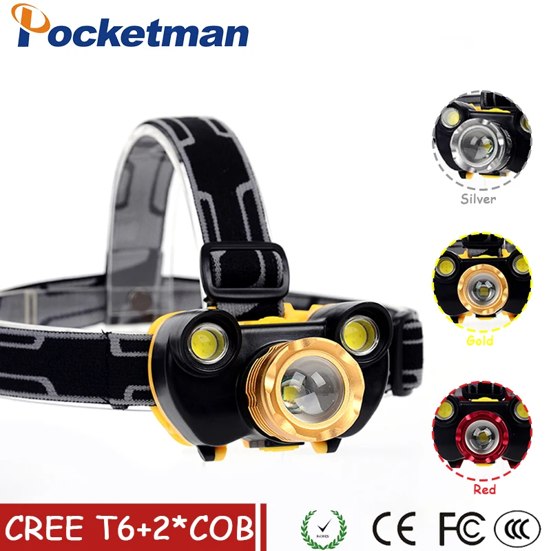 

12000lm rechargeable led headlamp XM-L T6 + 2*COB head flashlight torch xml t6 head lamp waterproof lights headlight