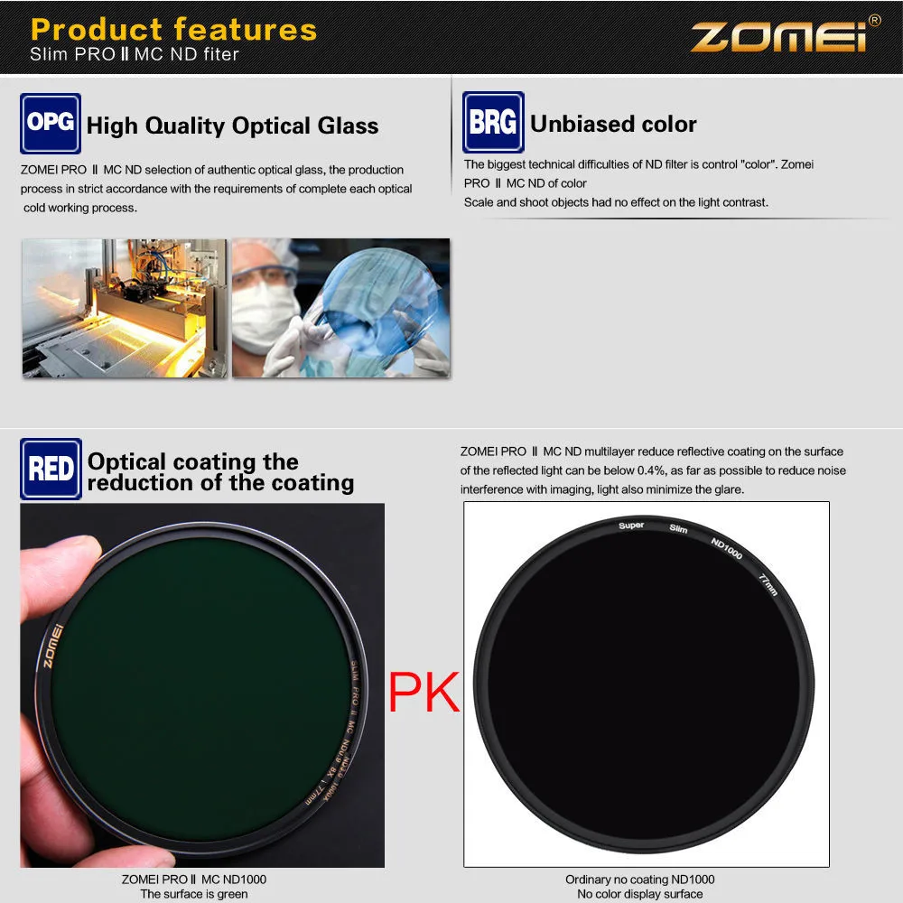 ZOMEI 49/52/55/58/62/67/72/77/82 мм PROII MC UV фильтр с многослойным покрытием набор УФ-фильтров с нейтральной плотностью фильтр объектива ND3.0 ND1000 10-шаговое/ND1.8 ND64 6 стоп