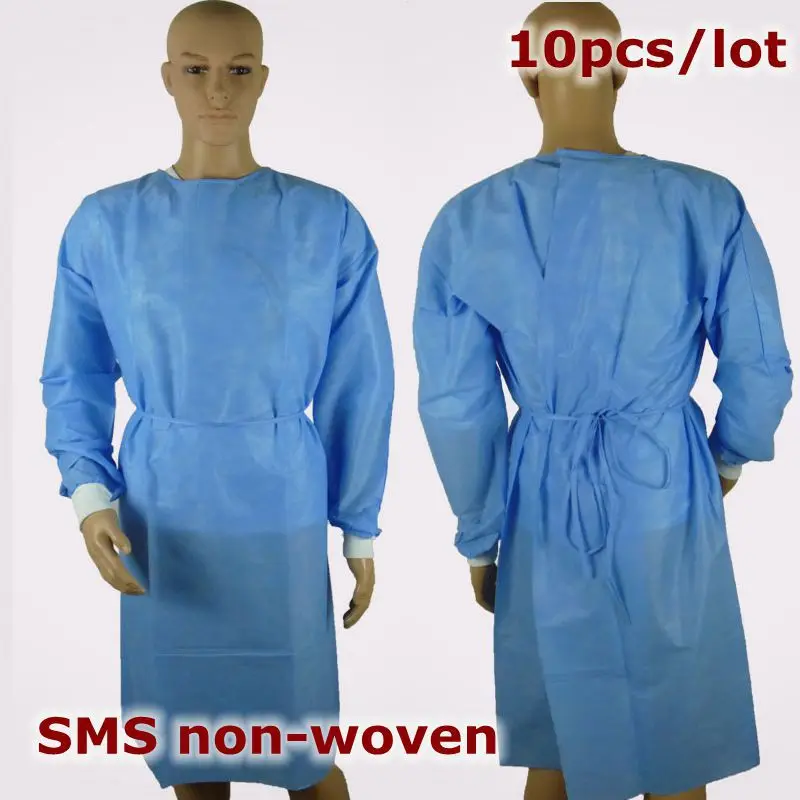 Blue 10pcs/lot Disposable SMS Non woven surgical gown medical