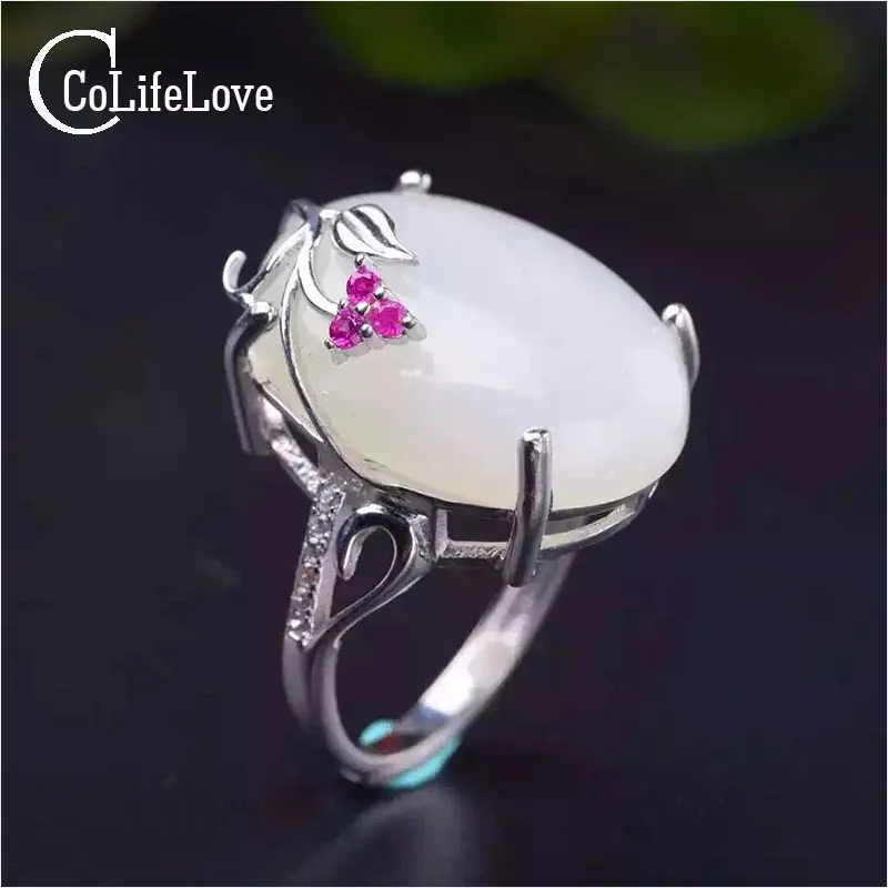 Chinese stylisy white jade ring high quality 12 mm * 16 mm milk white