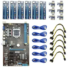 6GPU Mining Motherboard with 6pcs PCI-E Riser Card PCIE 1x to 16x Adapter Extender 1x to 16x USB 3.0 Cable for BTC Rig LTC Miner