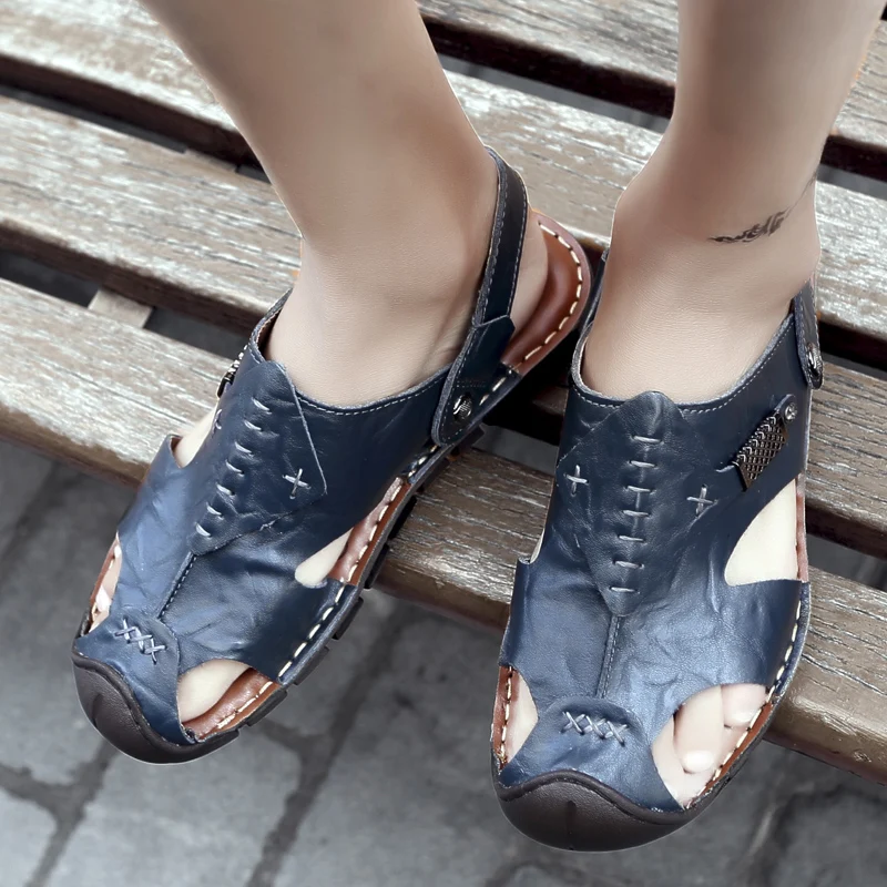 Новые мужские мягкие кожаные пляжные сандалии ручной работы кожаные летние мужские туфли удобные повседневные мужские классические