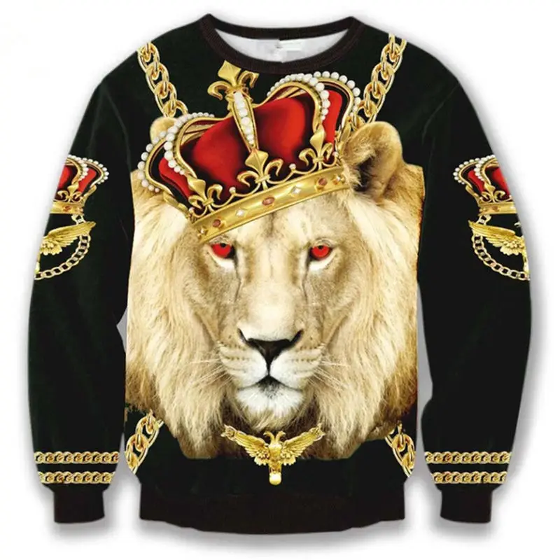Новые забавные Модные мужские/женские свитшоты с рисунком короны и Льва, толстовки с 3d принтом в стиле Харадзюку, пуловеры унисекс, осенняя одежда