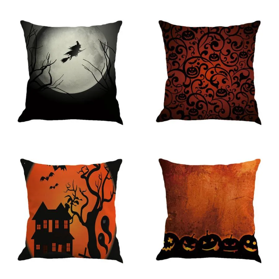

Halloween Cushion Cover Linen Sofa Throw Pillow Cases Pumpkin Ghosts Witch Pattern Square Plain Pillow Cover Home Decor #BF