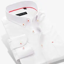 Высокое качество мужские с длинным рукавом Оксфорд платье рубашки сплошной цвет хлопок Мода на пуговицах Social мужской Смарт Повседневная рубашка