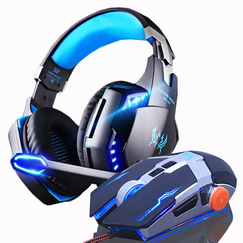 

Gaming Headset and Gamer Mice 4000 DPI Adjustable Stereo Gamer Earphone Headphones + Gaming Mouse LED Optical Wired USB for PC