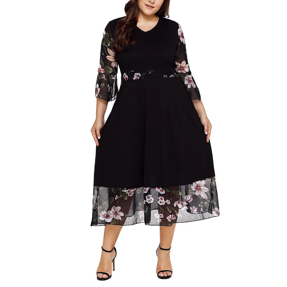 Aliexpress.com : Buy Feitong Women Plus Size Midi Dresses Flare Sleeve ...