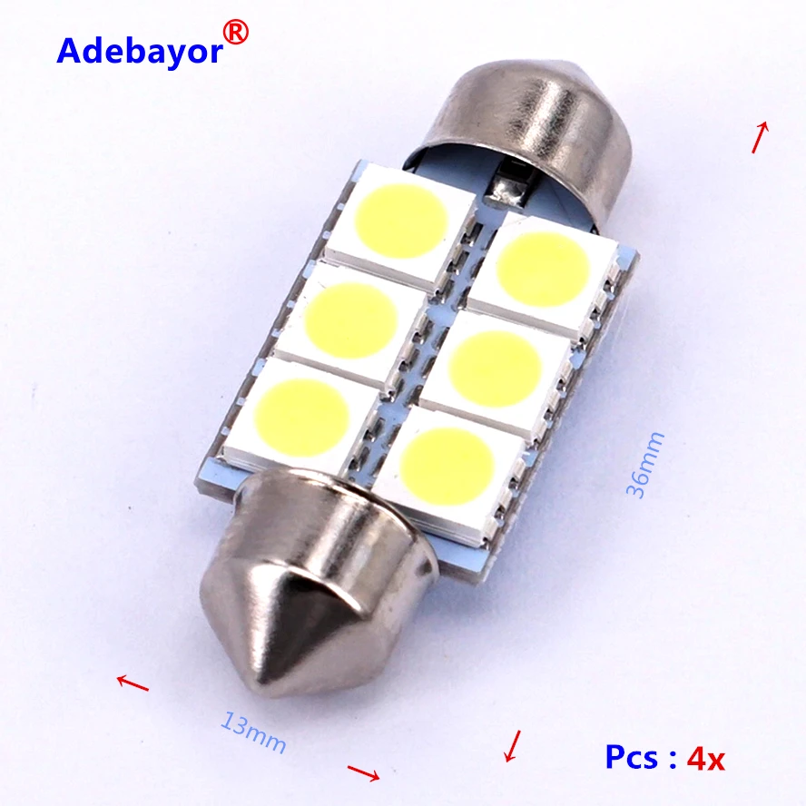 Оптовая продажа 30 шт. 36 мм 5050 SMD 6 светодиодный автомобильный светильник