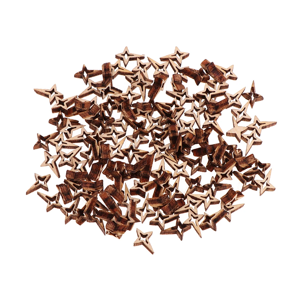 100pcs Unfinished Wood Hollow 4-pointed Star Wooden Pieces Embellishment for Kids Crafts Wedding Party Decoration