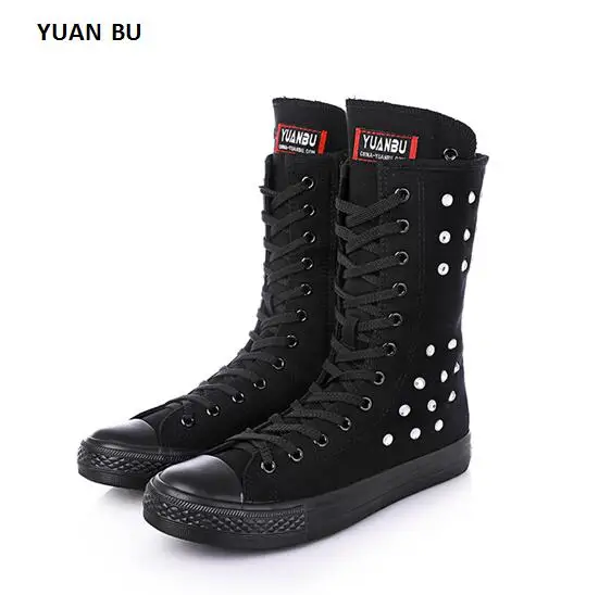 

Black Breathable Boots Women 2019 New Spring and Summer Short Canister Side Zipper Side Crystal Canvas Shoe Casual Shoes Flats