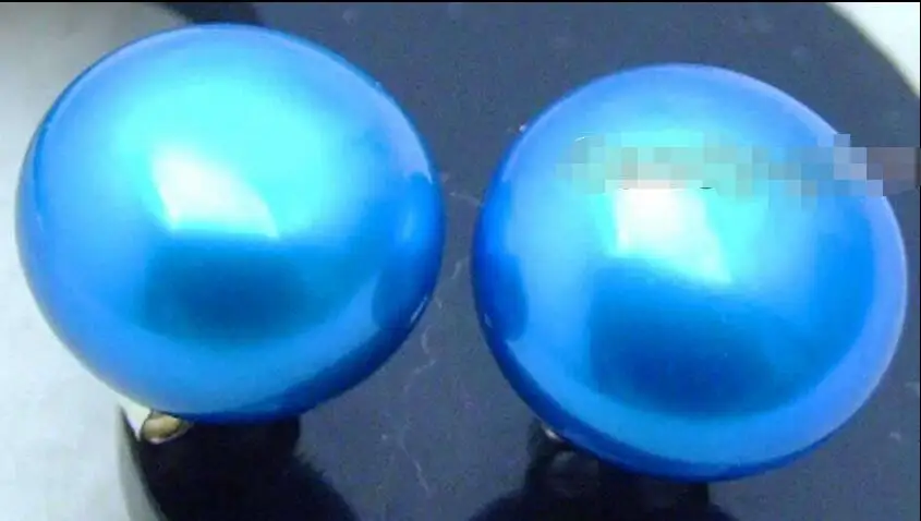 

FREE SHIPPING HOT sell new Style >>>>Big 10-11mm Brigh Blue Flat Natural Freshwater Pearl Earring Silver 925 stud