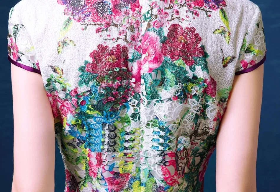 Белое кружево рыбий хвост Cheongsam вечерние платья Длинные китайский стиль Русалка