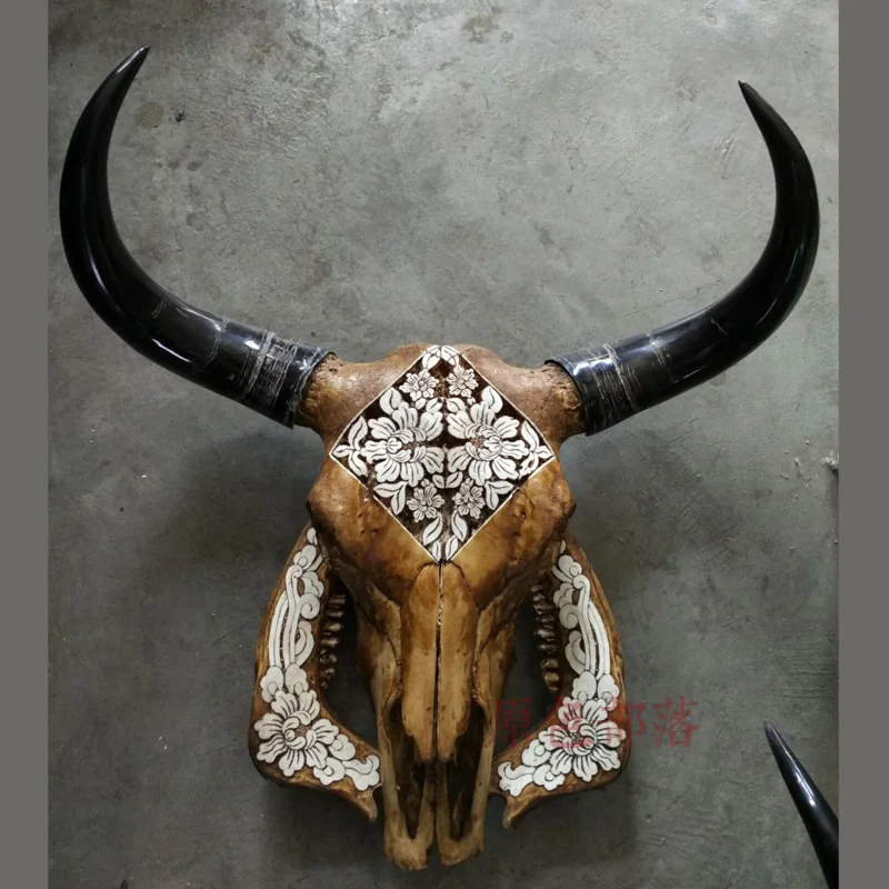 

head Arts Crafts Tibetan natural carving Old Yak skull sheep skull decoration wall decoration package mail samples