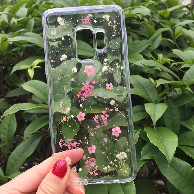 Tfshining настоящий высушенный цветок ручной работы прозрачный прессованный чехол для телефона для samsung Galaxy S9 S10 Plus S8 Plus Note 8 9 Мягкий ТПУ задний Чехол