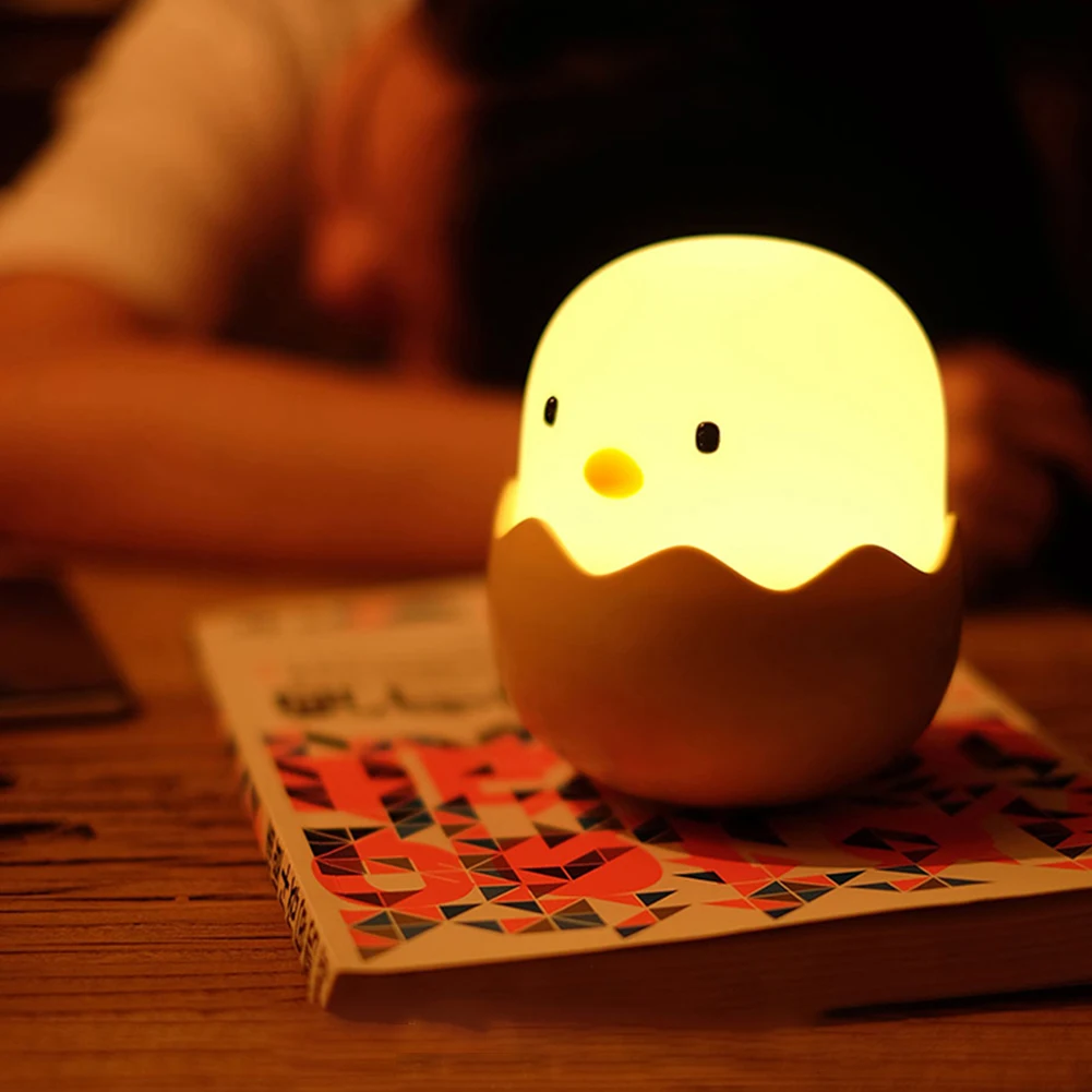 

Soft Tumbler Chicken Desk Lamp Night Light Baby Nursery Cartoon Eggshell Lovely