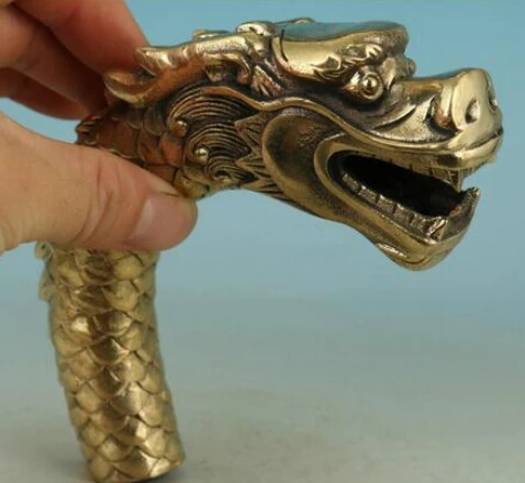WBY 715+++Brass Old Cool Asian Chinese Brass Handmade Casting Dragon Walking Stick Head Statue | Дом и сад