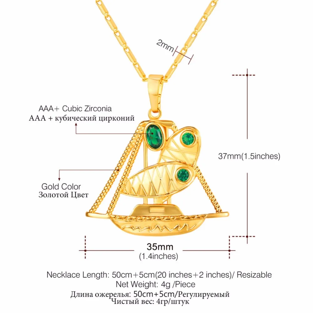 U7 ожерелье зеленый CZ Lakatoi Canoe кулон и цепочка золотой цвет подарок для женщин/мужчин в стиле "Золотая Кожа" ювелирные изделия ожерелье s P1154