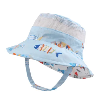 

Reversible Mesh Baby Bucket Sun Hat Infant Boys Girls Summer UV Protection Cap with Wide Brim Fashion Cotton Bonnet Chinstrap