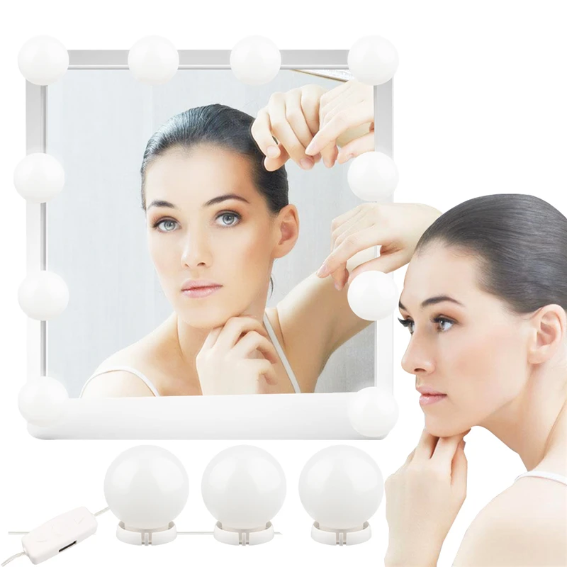 

SXZM Makeup Mirror Vanity LED Light Bulbs Kit 10pcs/set Cool White Hollywood Lamp with Dimmer and USB Power Plug Dressing Table