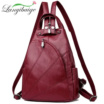 

Women Leather Backpacks Female Anti-theft Shoulder Bag Sac A Dos Ladies Bagpack Vintage School Bags For Girls Travel Back Pack