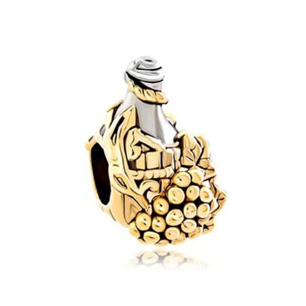 

Free shipping Golden Grape Wine Bottle European Bead Designer Charm Bead Fit Pandora bracelet