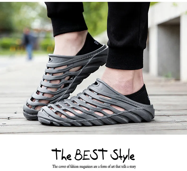 1 (35)Sandals Mesh Shoes Men Breathable Beach Slippers Sport Water Socks Hollow Aqua Wading Shoes Chaussure Homme