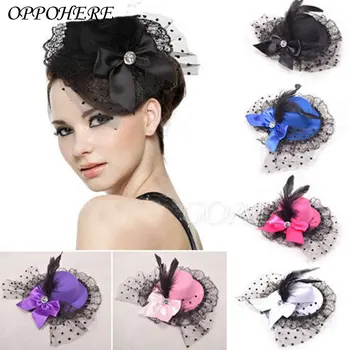 

1PCS Women Bow Hair Clips Lace Feather Mini Top Hat Fascinating Fancy Party Hot
