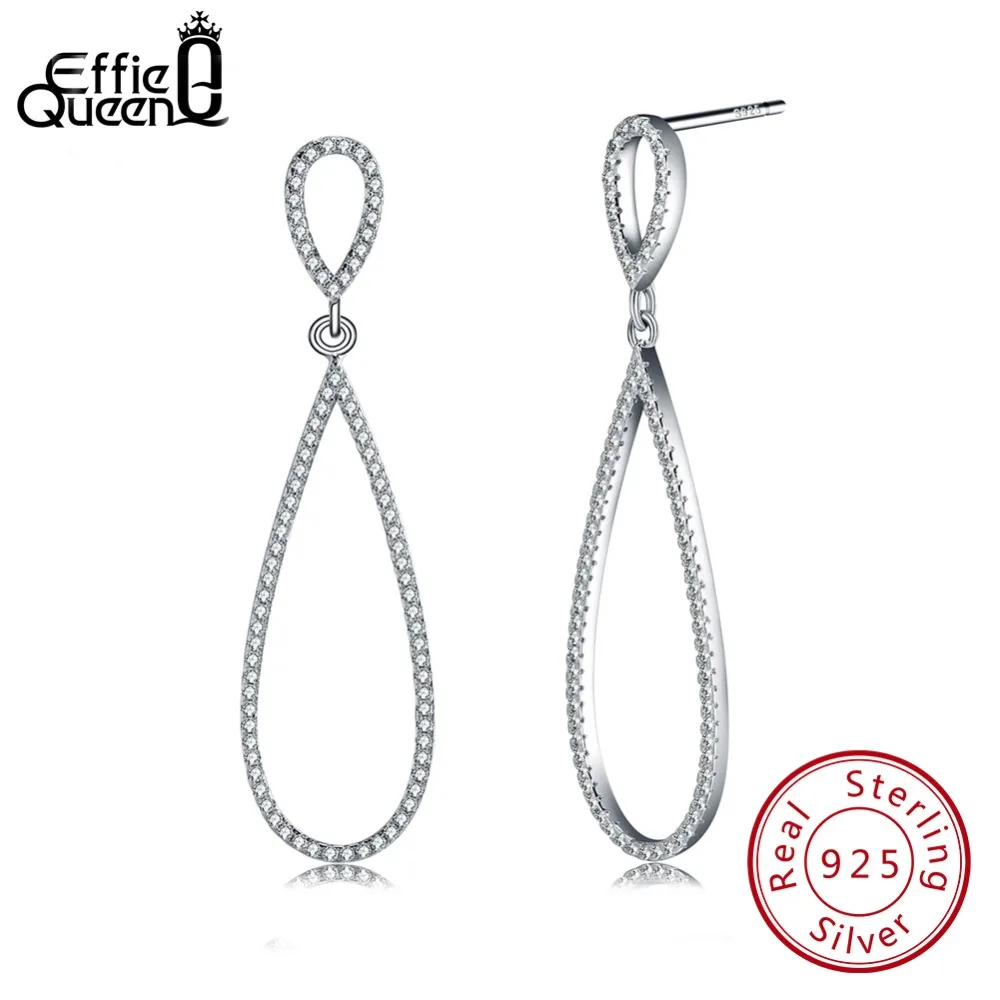 

Effie Queen Vintage Long Drop Earrings Real 925 Sterling Silver Zircon Earring Fashion Jewelry for Women Best Gift BE35