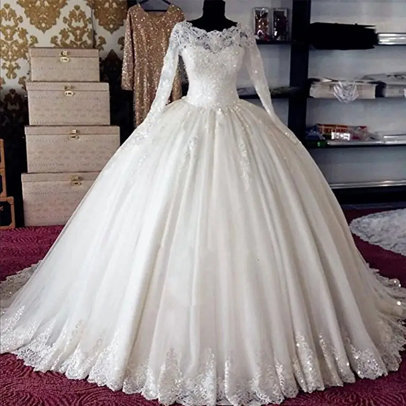 Vestido de noiva, свадебное платье с длинным рукавом, кружевное, на заказ, белое, цвета слоновой кости, свадебное платье с бусинами, свадебное платье