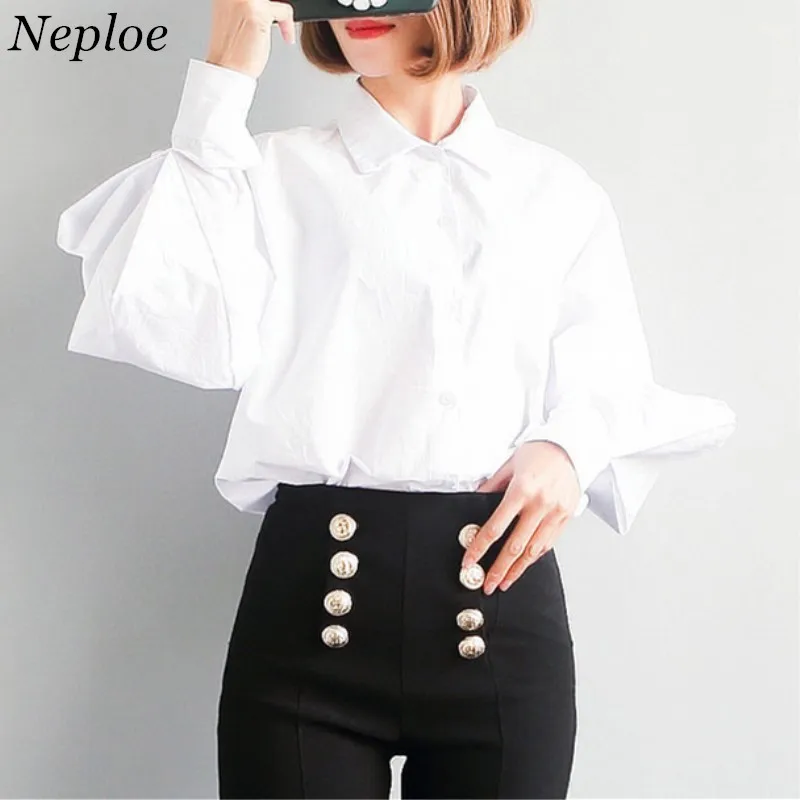Neploe Women White Shirts 2018 Spring New Fashion Solid