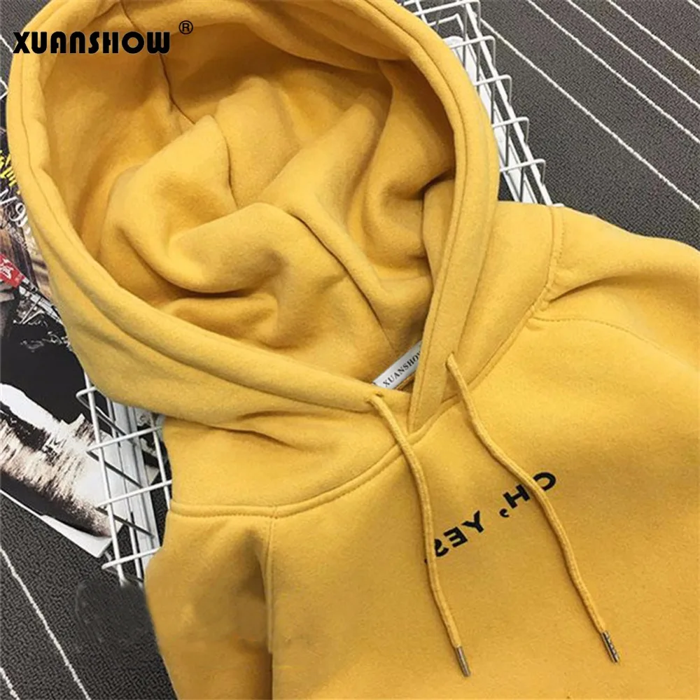  XUANSHOW Spring Autumn Women Hoodies Hoodies Fleece Oh Yes Letter Harajuku Printed Pullover Loose F