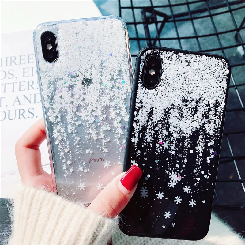

Bling case for iPhone xs xr 6s 7 8 plus Christmas gift xs max Paillette Winter snowflake soft cover for iPhone 6 7plus X fundas