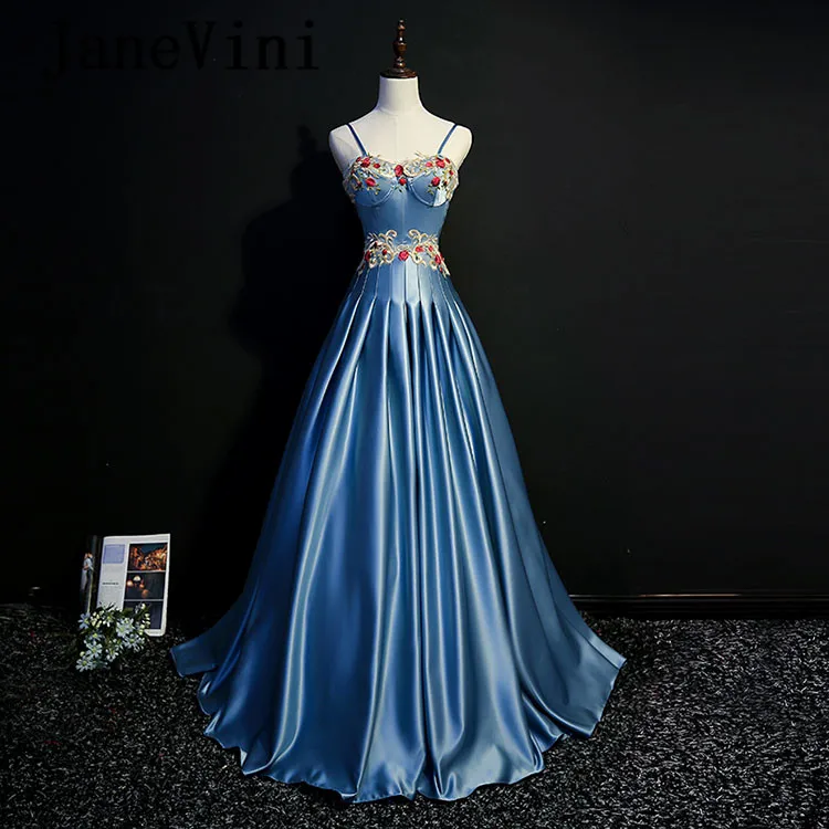 

JaneVini Vestidos Sexy Mother Of The Bride Dresses A Line Pleats Spaghetti Straps Lace Appliques Women Evening Gowns Sweep Train