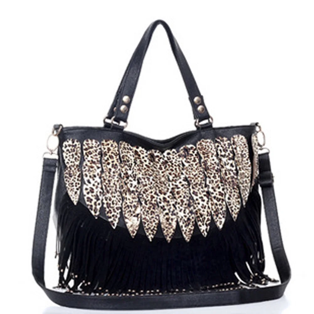 New Women's Big Leopard Tassel Handbag Shoulder Bag Handbags Famous