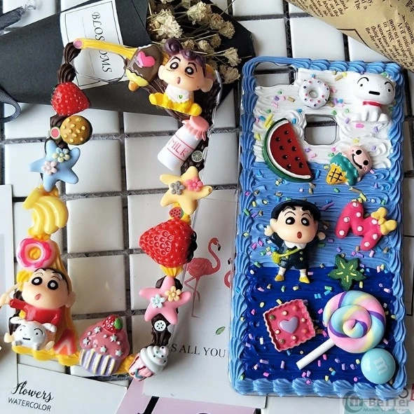 

For Samsung s10/s10plus DIY case note 8/note 9 3D Crayon Shin-chan phone cover Galaxy s8/9+ s6/s7 edge handmade cream case gift